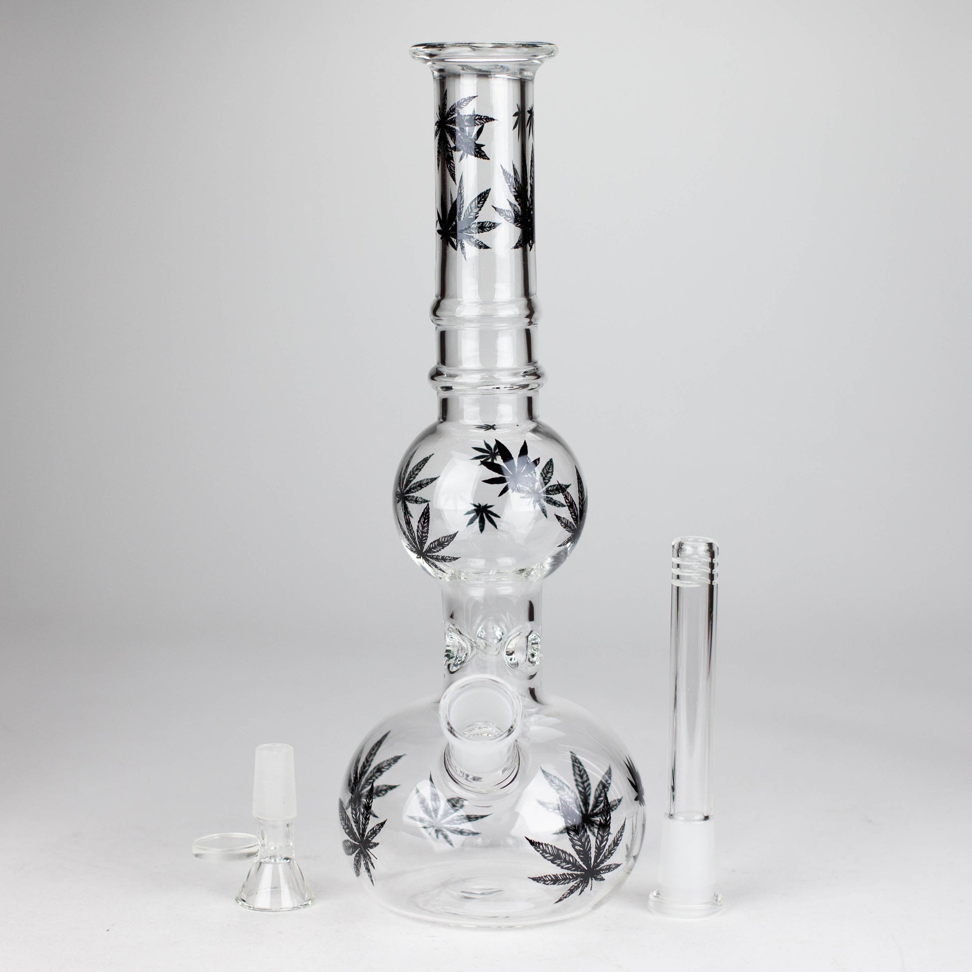 11" Rourd Shape Glass Bong With Leaf Design_3