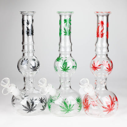 11" Rourd Shape Glass Bong With Leaf Design_0