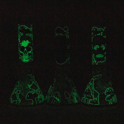 10" Glow in the dark Glass Bong With  Mushroom Skull  Design_7