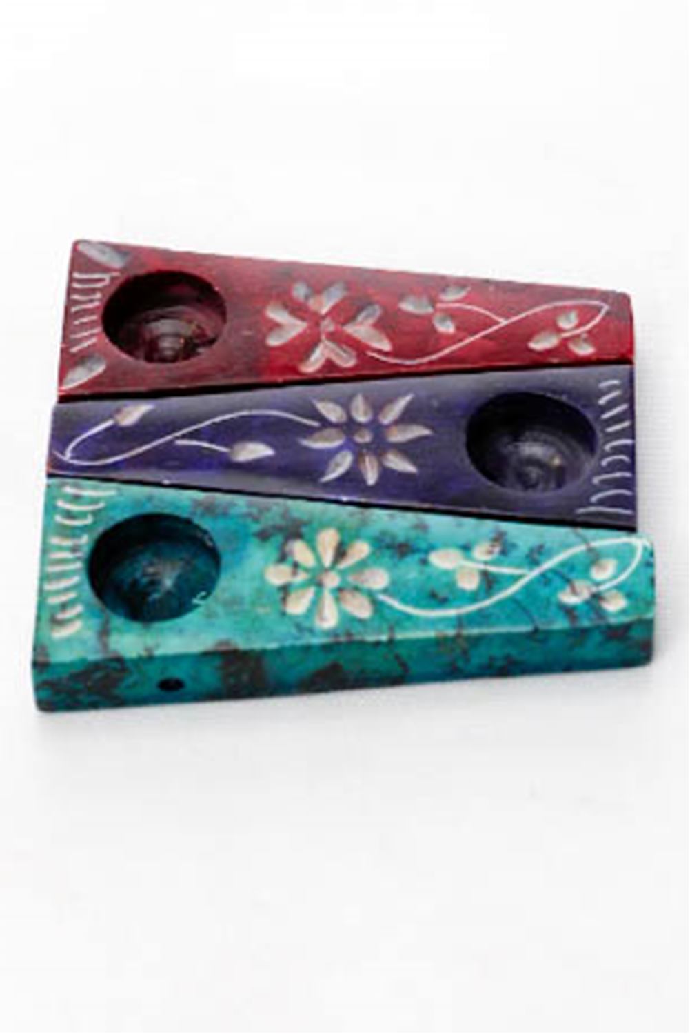 Flower Engraved Stone Pipe Pack of 3_3