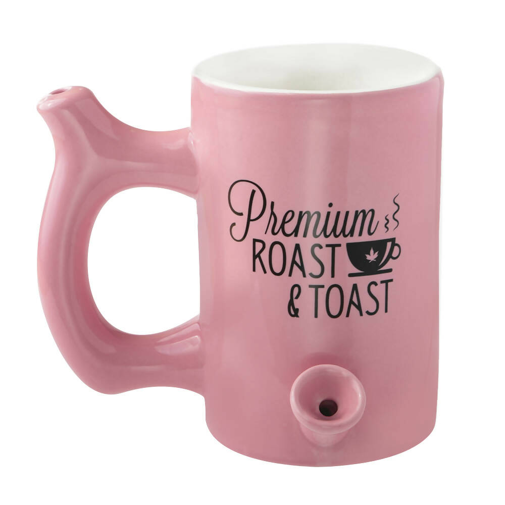 PINK ROAST & TOAST PIPE MUG WITH BLACK PRINT_0