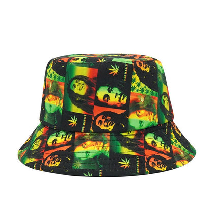 2023 Vintage Star Bucket Hats Men Women Weed Print Hip Hop Reversible Bob Summer Fisherman Hat Travel Beach Cap Panama