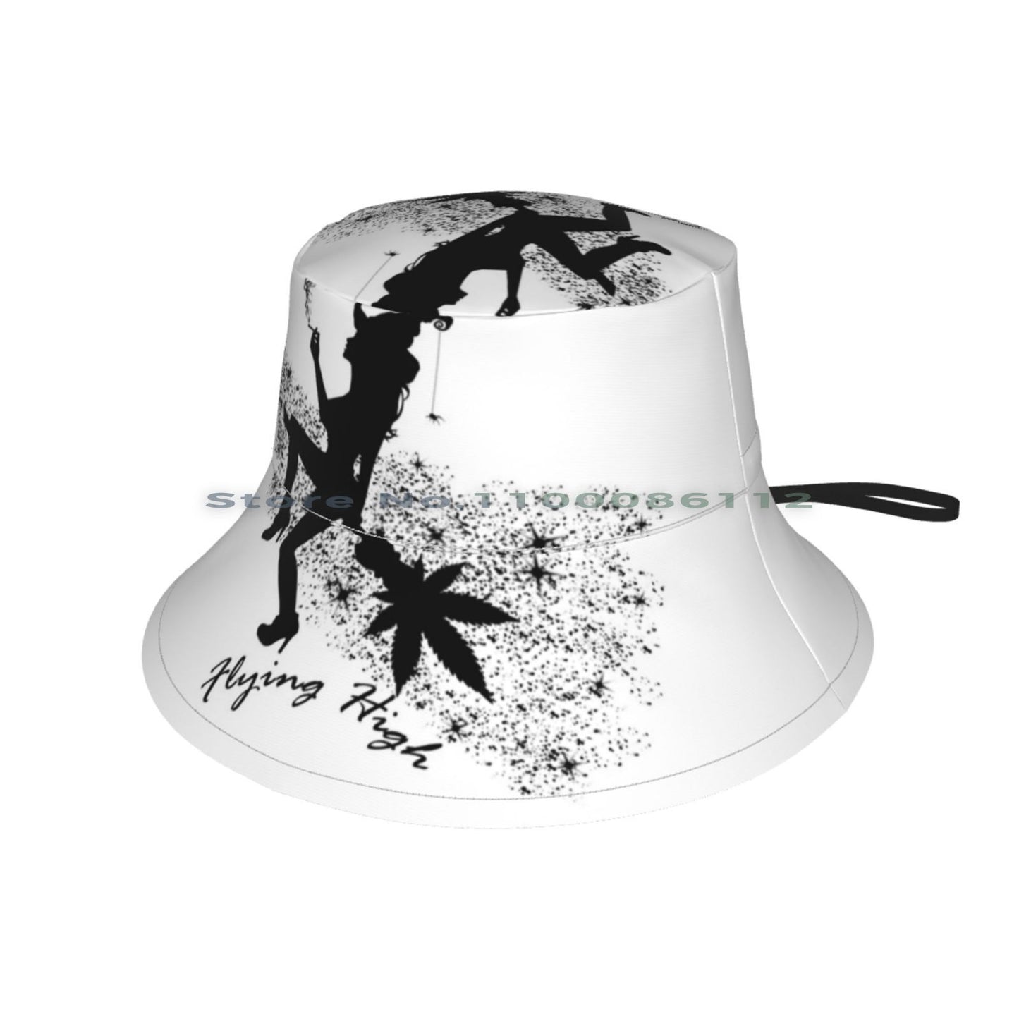 Flying High Witch Bucket Hat Sun Cap Witch Halloween Flying Weed Sexy Smoking Smoke Scary Spider Stars High Chill Dream Beauty