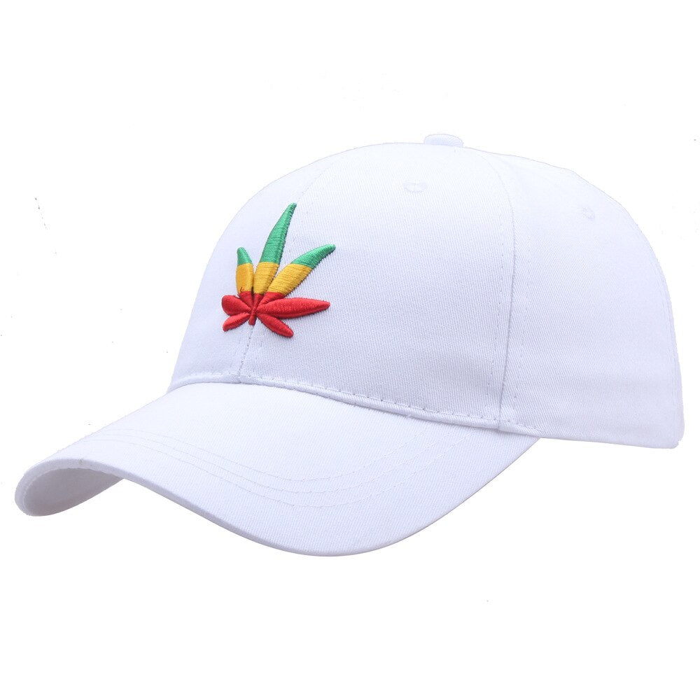 New Fashion Embroidery Maple Leaf White Cap Weed Snapback Hats For Men Women