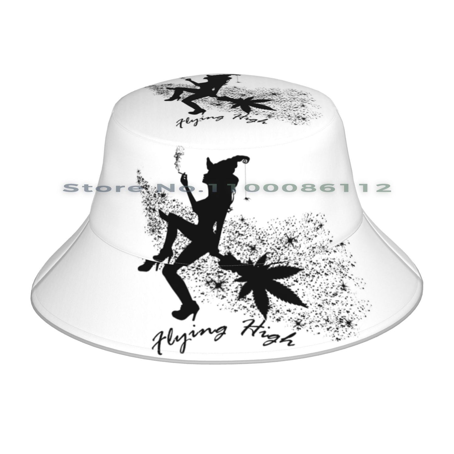 Flying High Witch Bucket Hat Sun Cap Witch Halloween Flying Weed Sexy Smoking Smoke Scary Spider Stars High Chill Dream Beauty