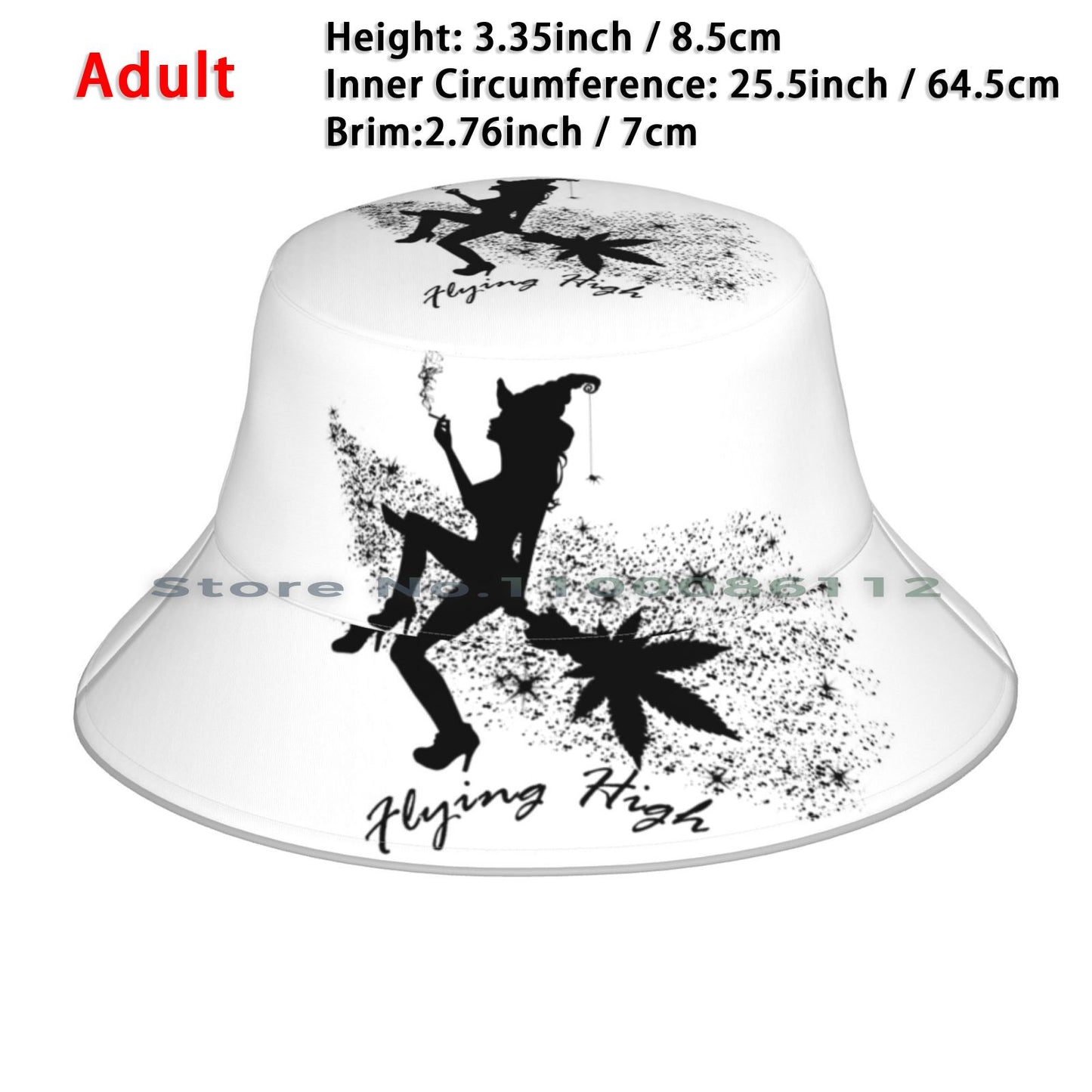 Flying High Witch Bucket Hat Sun Cap Witch Halloween Flying Weed Sexy Smoking Smoke Scary Spider Stars High Chill Dream Beauty