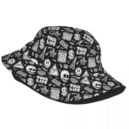 Hot Summer Headwear Thug Life Weed Skull Street Graffiti Style Stuff Bucket Hats Casual Sun Hat Panama Hat Foldable Fishing Cap