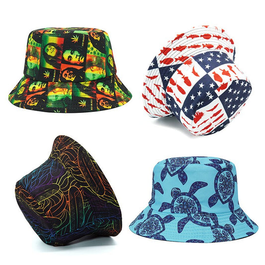 2023 Vintage Star Bucket Hats Men Women Weed Print Hip Hop Reversible Bob Summer Fisherman Hat Travel Beach Cap Panama